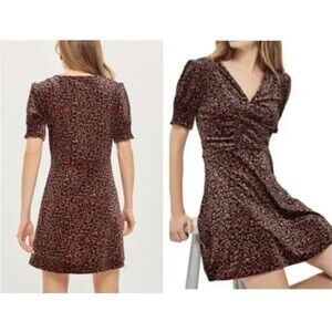 Topshop Petite Velvet floral Mini Dress Size 2 Grunge Whimsygoth Y2K 90's